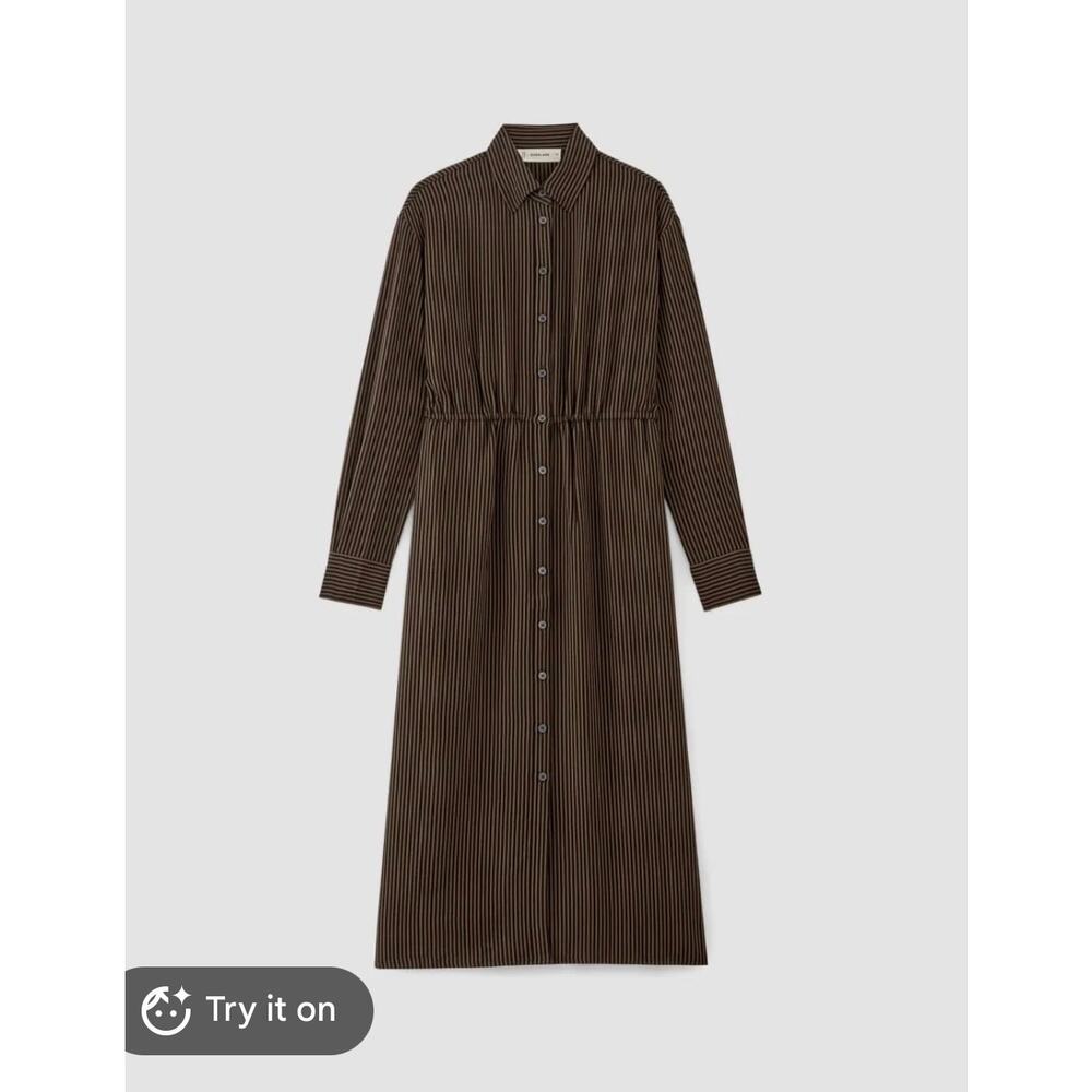 Everlane Mini Jacquard Stripe Shirt Dress Brown Button-Down Midi Size M - Picture 5 of 8